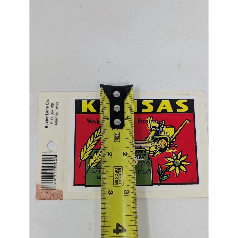 Vintage Kansas State Waving Fields‎ of Grain Travel Decal Baxter Lane Farmer Art